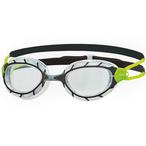 Zoggs Unisex Adult Predatоr Adjustable Swimming Goggles w/Comfortable Ultra-Fit Gasket & Anti-Fog UV Protective Curve Lenses, Black/Green - Clear Lenses, Regular