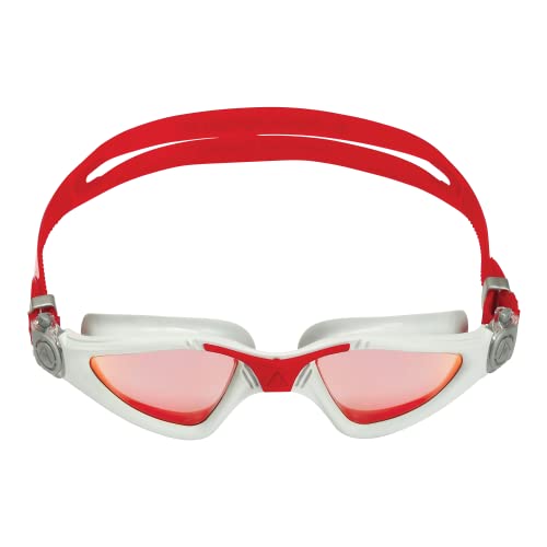 Aqua Sphere Kayenne Adult Swim Goggles - 180-Degree Distortion Free Vision, Ideal for Active Pool or Open Water Swimmers, Red Titanium-Mirrored Lens, Gray/Red Frame, One Size, (EP2961006LMR)