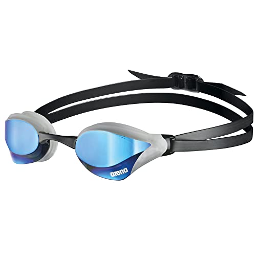 Arena Unisex Cobra Core Swipe Anti-Fog Racing Swim Goggles for Men and Women Polycarbonate Mirror Lens, Blue/Sliver