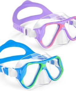 Freela 2 Pack Kids Swim Goggles Mask for Boys Girls 3-14, Tempered Glass Lens 180° HD View with Nose Cover for Pool Beach