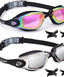 Keary 2 Pack Anti-Fog Swim Goggles for Adult Youth Kids 6+, Anti-UV Waterproof Triathlon Pool Goggles with 3 Nose Pieces