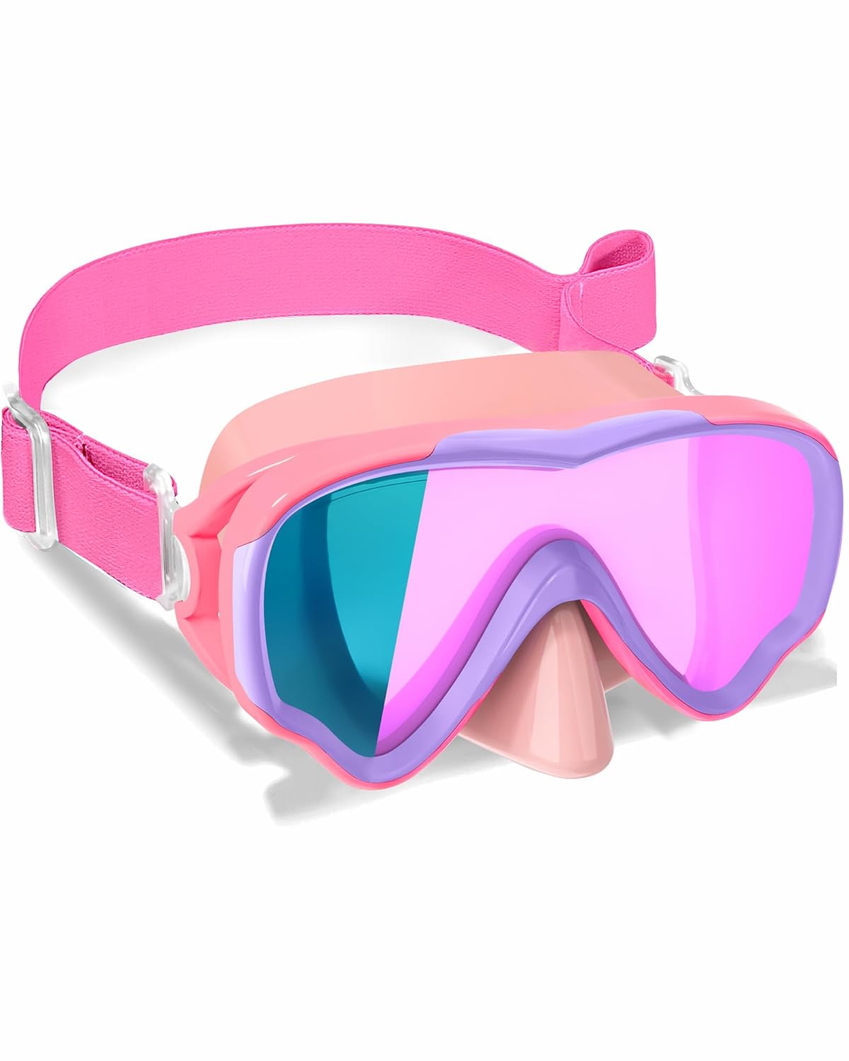 Kids Swim Goggles with Fabric Strap for Kids 3-15, Leak Proof Swimming Goggles Nose Cover 180° Clear View