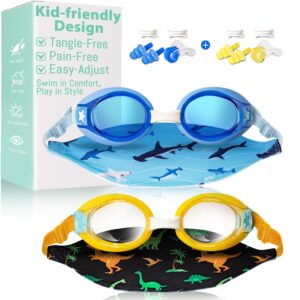 Pixel Panda 2 Pack Kids Swim Goggles with Fabric Strap for 3-14 Anti-Fog Anti-UV, No Leak No Hair Pulling Swimming Goggles