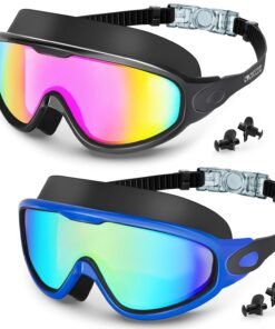 Swim Goggles 2 Pack for Adult Men Women, Anti-fog UV Protection No Leak 180° Wide View Clear Vision Pool Goggles