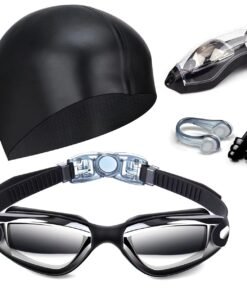 Swim Goggles Swimming Goggles No Leaking with Nose Clip, Earplugs, Swim Cap and Case for Men Women