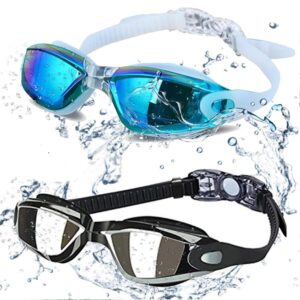 Swim Goggles - Swimming Goggles,Pack of 2 Professional Anti Fog No Leaking UV Protection Wide View for Women Men Adult Youth Kids