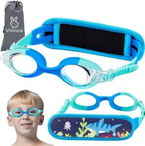 Vvinca Kids Swim Goggles with Fabric Strap No Tangle Pain-Free, Anti-Fog Swimming Pool Goggle No Leak for Toddlers Girls Boys