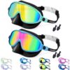 Vvinca Swim Goggles with Nose Cover, 2 Pack Wide View Diving Mask Anti-Fog UV No Leak Toddlers Swimming Goggles for Kids 3-15