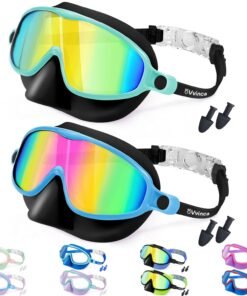 Vvinca Swim Goggles with Nose Cover, 2 Pack Wide View Diving Mask Anti-Fog UV No Leak Toddlers Swimming Goggles for Kids 3-15