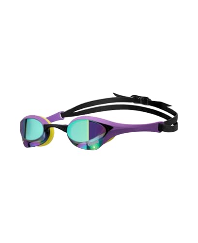 ARENA Unisex Cobra Ultra Swipe Racing Swim Goggles for Adult Men Women Anti-Fog Technology Polycarbonate Hard Mirrored Lens Professional Athlete Gear, Emerald/Plum/Cyber Lime
