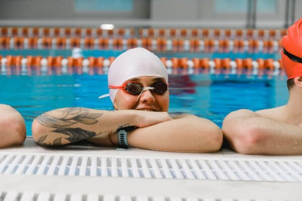 Lap swimmer wearing goggles during a structured pool workout