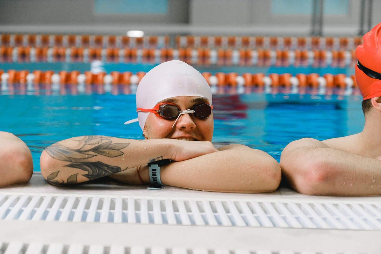 Lap swimmer wearing goggles during a structured pool workout
