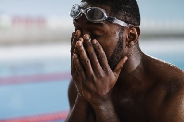 Swimmer wearing goggles during pool training