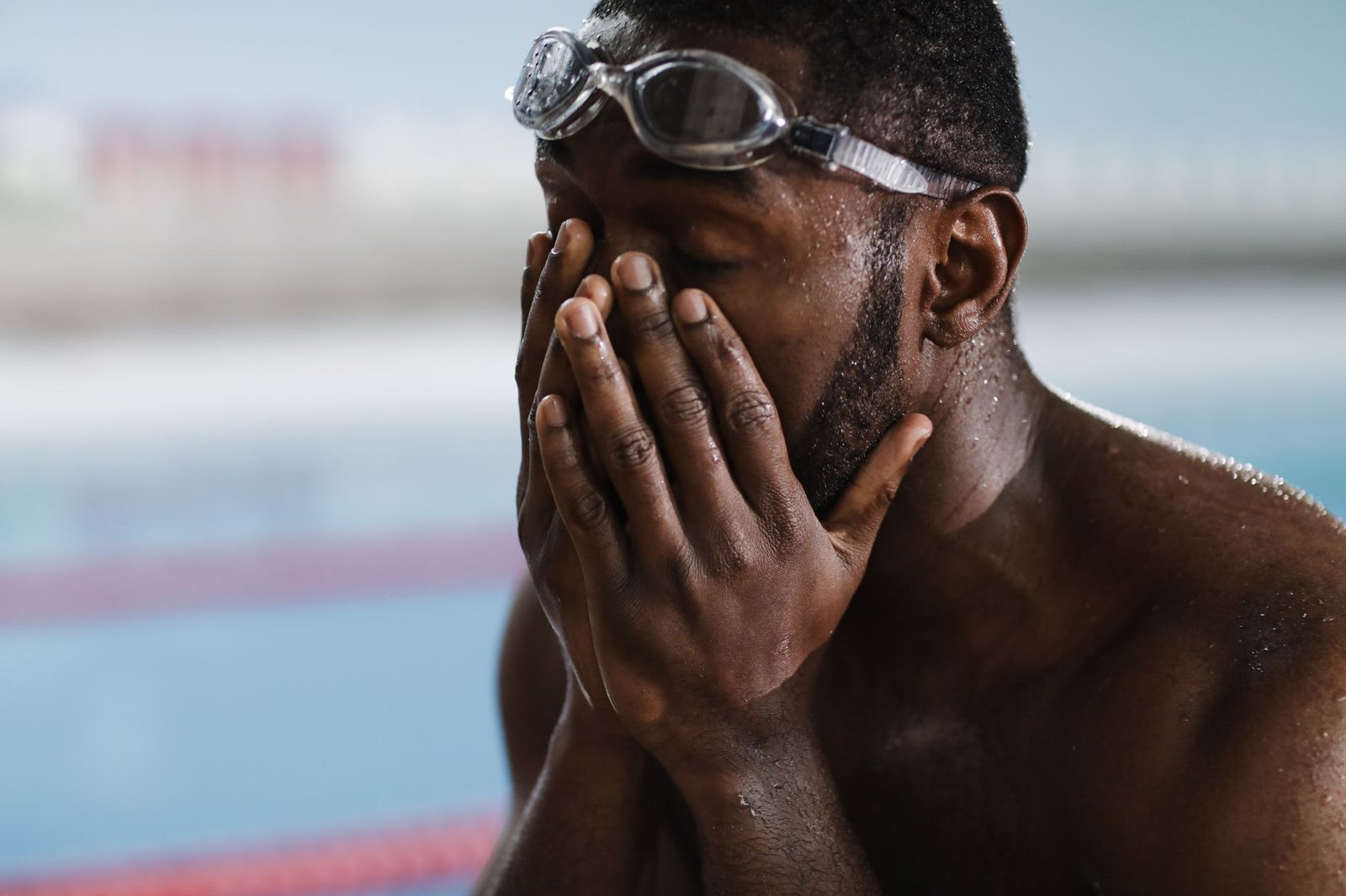 Swimmer wearing goggles during pool training